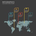 World map Infographics template with business icons . Information and infographic design elements. Vector illustration. Royalty Free Stock Photo